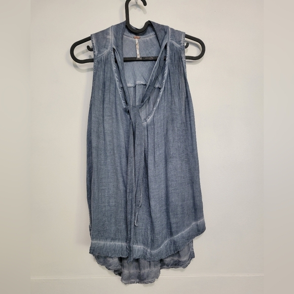 Free People Tie Neck High-Low Top Blue XS - Picture 2 of 8